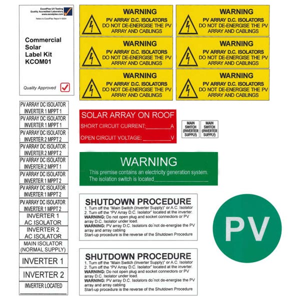 Image of PV WARNING LABELS COMMERCIAL KIT (KCOM01)