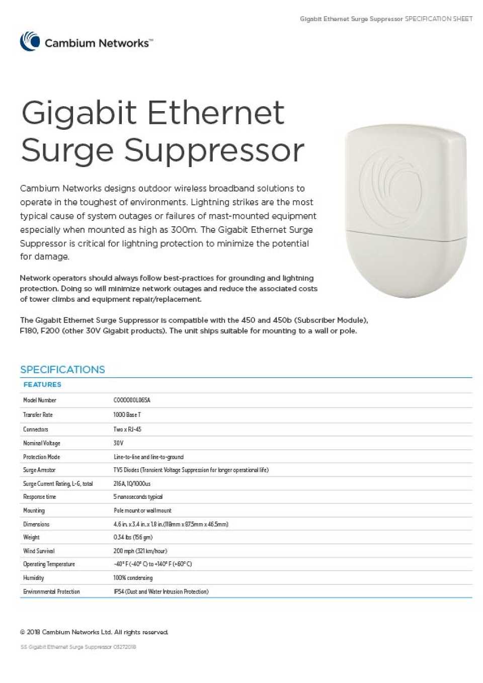 Gigabit Ethernet Surge Suppressor Catalogue Cover