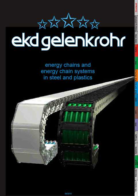 Cover of EKD Energy Chain Catalogue 2019 Energy Chains and Energy Chain Systems in steel and plastics