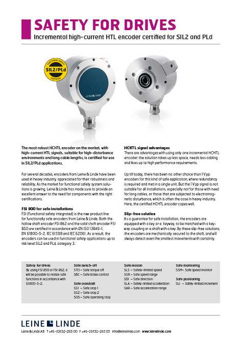 Cover of Leine-Linde Safety for Drives Incremental High-Current HTL Encoder Certified for SIL2 and PLd