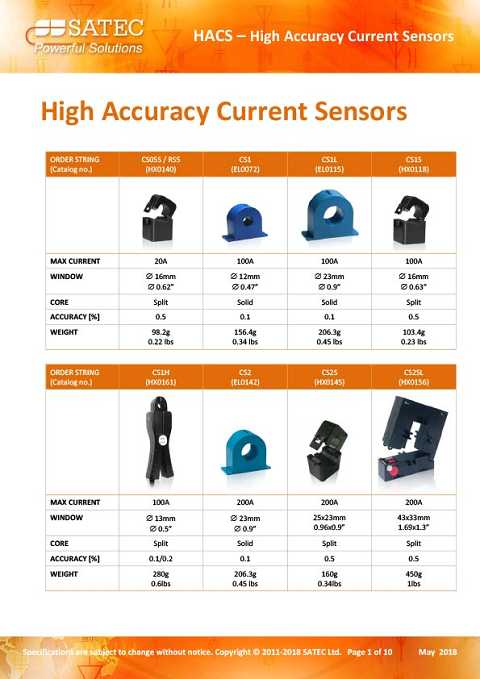 Cover of Satec HACS High Accuracy Current Sensors