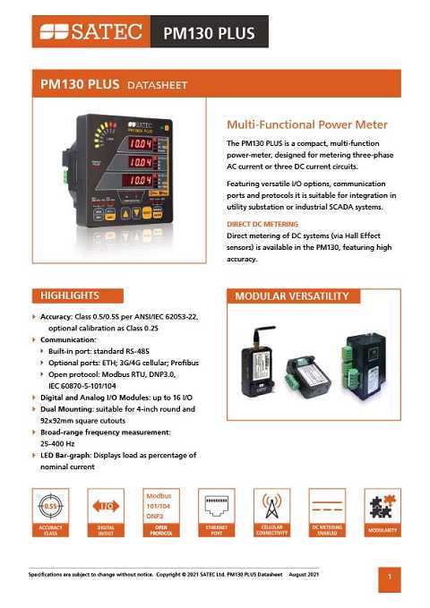 Cover of Satec PM130 Plus Multi-Function Power Meter