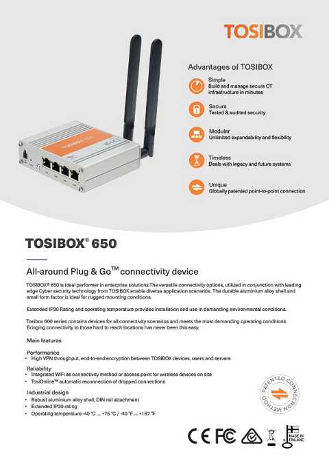 Cover of Tosibox Lock 650 Series All-around Plug and Go Connectivity device