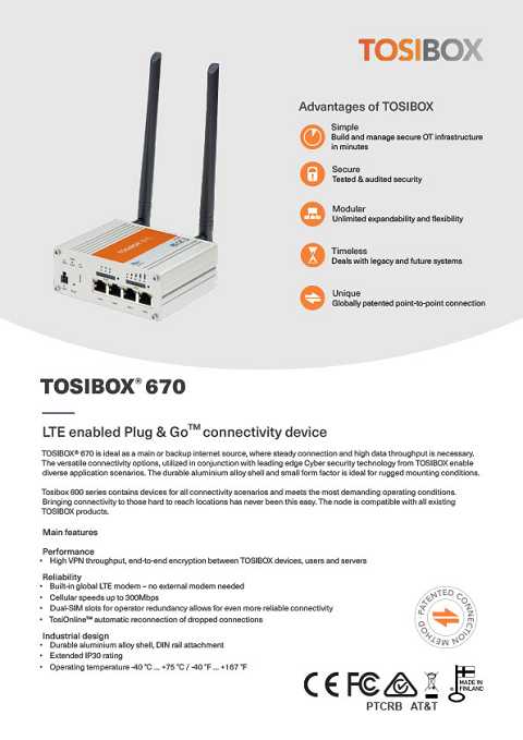 Cover of Tosibox Lock-670-Series LTE Enabled Plug and Go Connectivity Device