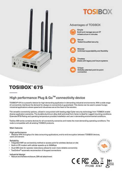 Cover of Tosibox Lock 675 Series High Performance Plug and Go Connectivity Device